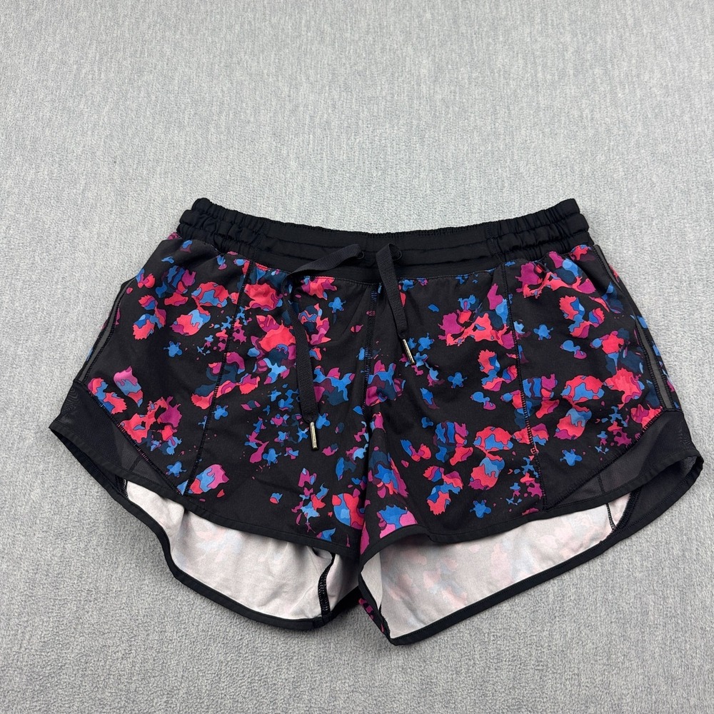 Lululemon Shorts Womens 8 Black Pink Dandy Digie Hotty Hot Running Gym Athletic